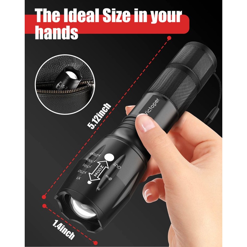 Victoper LED Flashlight 6 Pack, Bright 2000 Lumens Tactical Flashlights