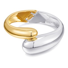 ENSKEFEN Chunky Two-tone Teardrop Cuff Bracelets for Women Thick Silver and Gold Hinged Bypass Bracelets Wide Waterdrop Open Cuff Bangle Bracelet Mixed Metal Arm Cuff Bracelet