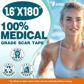 Arme Silicone Scar Tape, Silicone Scar Sheets for Surgical Scars(1.6"x180" Roll-4.6M), Medical Grade Scar Tape Reusable Sheets for Scar Treatment, Soft Scars Tapes for C-Section Keloid Tummy Tuck