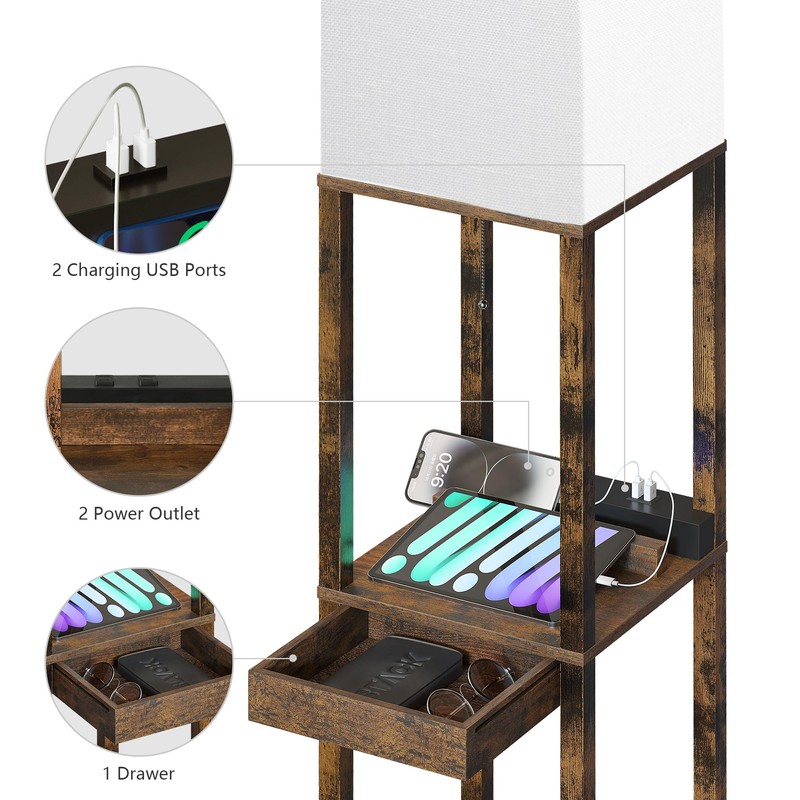 SUNMORY Floor Lamp with Shelves, Modern Dimmable Standing Lamp with