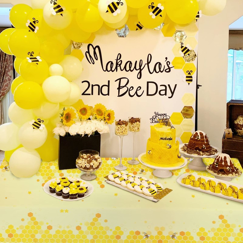 PHOGARY 3 Pack Bee Tablecloth Bumblebee Plastic Tablecloths, Disposable Tablecloth,