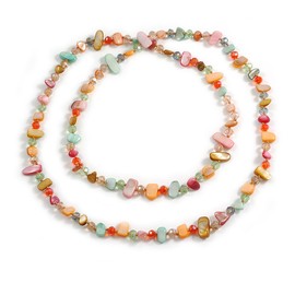 Avalaya Long Multicoloured Shell Nugget and Pink Faceted Glass Bead Necklace (Pastel Hues) - 120cm Long