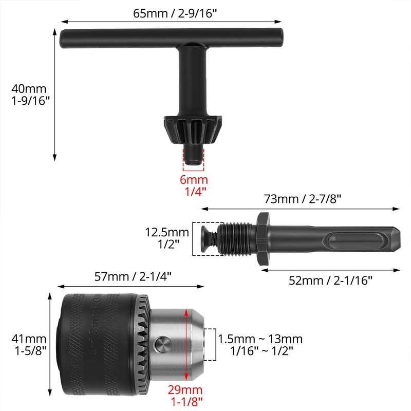 QWORK® Drill chuck, diameter 1.5 - 13 mm, 1/2 inch