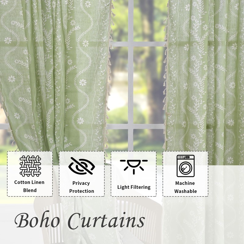 Sage Green Curtains for Living Room 96 Inches Long Linen