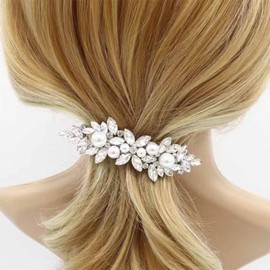 Inateannal Vintage Crystal Pearl Hair Clips Silver Pearl Hair Clips Clip Rhinestone Hair Clip Hair Pins Sparkling CZ Bridal Hair Clip Pearl Wedding Headpiece Hair Accessories for Women and Girls