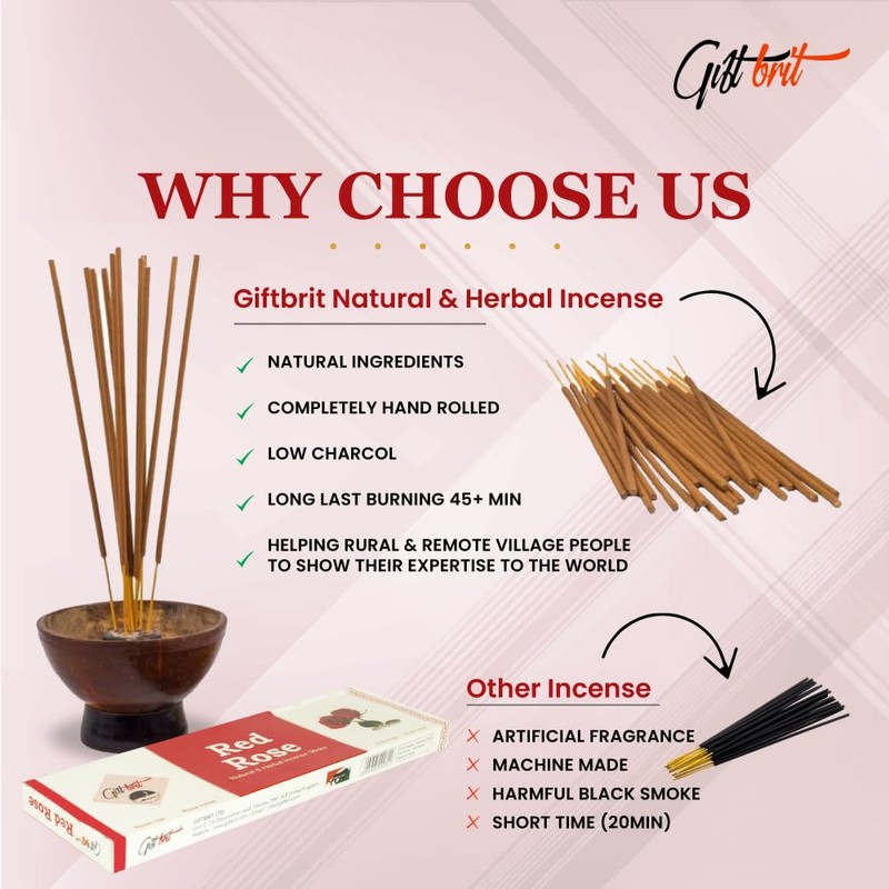 Giftbrit Red Rose Natural & Herbal Incense Sticks 100 Sticks