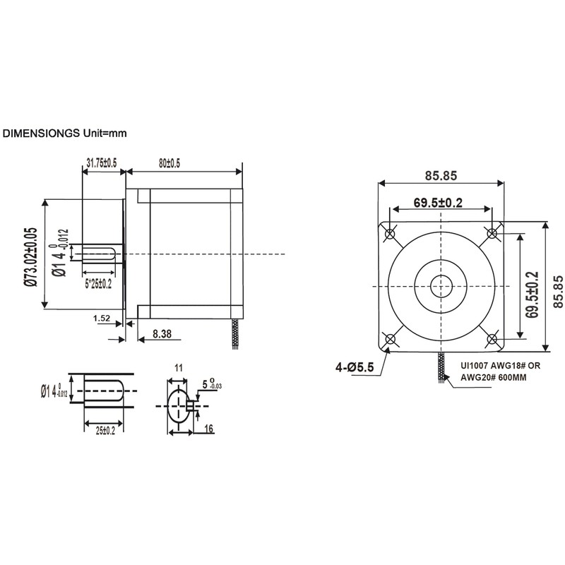 Nema 34 Stepper Motor 5.5A 4.5Nm (640 oz-in) 80mm Length