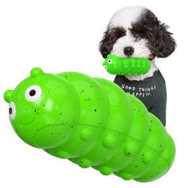 PawsSynergy Dog Chew Toys,Puppy Teeth Cleaning and Gum Massage,Chubby Worm Squeaky Toys for Dogs (Green)