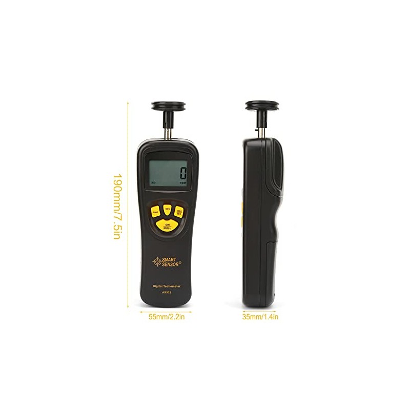 Smart Sensor Digital Tachometer, 0.5~19999 RPM Motor Tachometer with LCD