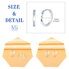 MICSAVI Hoop Earrings 925 Silver Small 925 Sterling Silver Hoop Earrings 13 mm Round Earrings Hoop Earrings for Women Girls, Sterling Silver