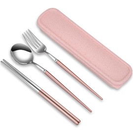 Cutlery Set, Chopsticks, Fork, Spoon, 3-piece Set, Wheat Case, Stainless Steel, Portable Tableware Set, Sanitary, Portable, Convenient Storage, Commuting to Work or School, Outdoors, Climbing, Travel,