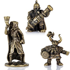 MAKWEN Dwarven Warriors Statue Decor Cute & Vivid Art Sculpture Set of 3 Golden Alloy Collectible Figurines for Home Living Room Office Shelf Decoration Valentines Day Gifts for Him (Dwarf Warrior)