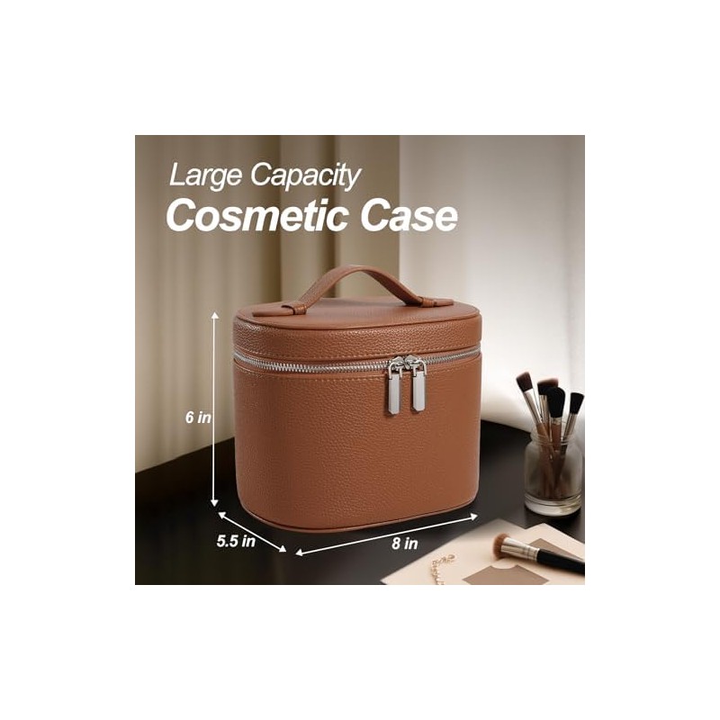 Estuche para cosméticos de piel, bolsa de maquillaje portátil, compartimento