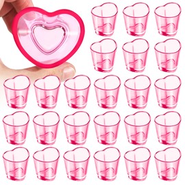 SAIAOKJ 24 Pcs Plastic Heart Shot Glasses Set 1.5oz Pink Shot Glasses Cute Shot Glass Reusable Plastic Beer Mugs