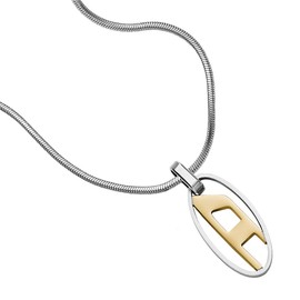 Diesel DX1421931 Men's Single Pendant Necklace Length 550 mm + 50 mm Width 15.5 mm Height 30.6 mm Silver Stainless Steel Necklace, Stainless Steel, No Gemstone