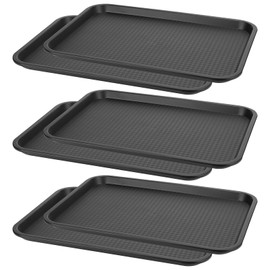 MANCHAP 6 Pack 16 x 12 Inch Black Plastic Fast Food Tray, Rectangle Food Service Trays, Restaurant Cafeteria Serving Trays for Party, Home