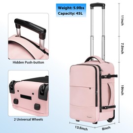 Taygeer Rolling Backpack for women, 17 inch Travel Laptop Backpack with Wheels & Shoe Pouch, Large Wheeled Back Pack Carry on Luggage, Overnight College Work Suitcase Bag Roller Mochila Adult, Pink