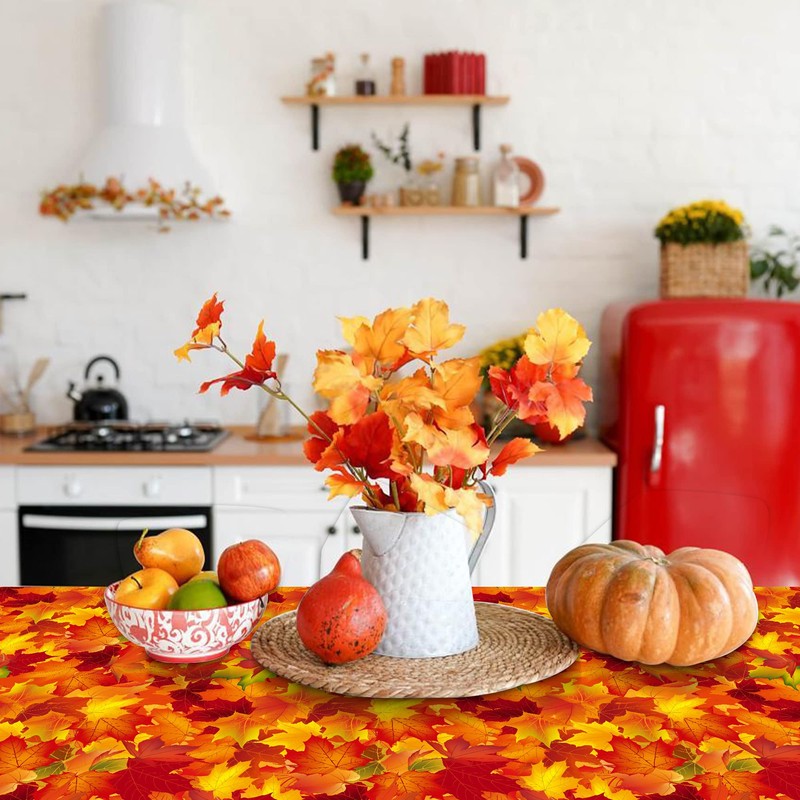 2 Pack Fall Tablecloth Maple Leaf Plastic Table Cover Autumn