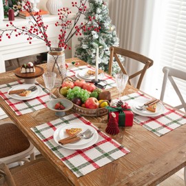 DriftAway Decorative Table Placemats Christmas Plaids for Dining Linen Table Place Mats for Xmas Winter Holiday Kitchen Christmas Mats Set of 4 Country 12 x 18 Inch Placemats Red Green