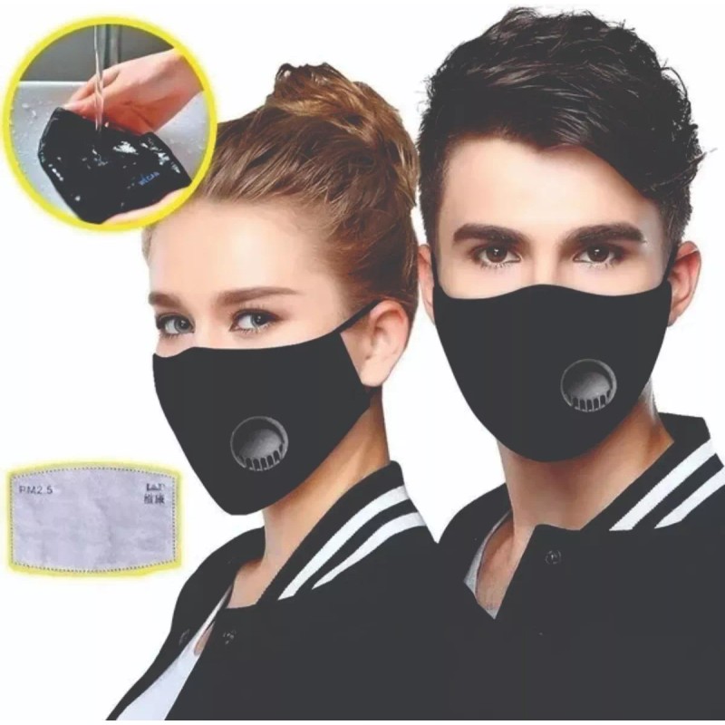 Healowa Cubre Bocas Lavable Válvula 4 Filtros Pm2.5 5 Capas