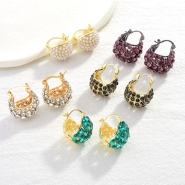 Huge Tomato Green and Gold Crystal Hoop Earrings Large Malachite Green Chunky Earrings with S925 Silver Pin