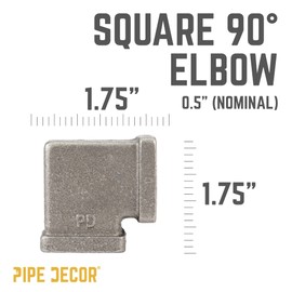 PIPE DECOR 1/2" Black Iron Square 90 Degree Elbow Build Industrial Vintage DIY Furniture & Shelving (4-Pack)