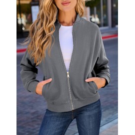 GeGekoko Womens Zip Up Sweatshirts Jackets Long Sleeve Casual Loose Outwear with Pockets Dark Grey