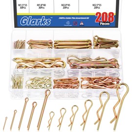 Glarks 208pcs 11 Sizes Cotter Pin and Hairpin R Clips Assortment Kit, 12 Sizes Colored Zinc Plated Hair Pins R Clips Hitch Pins Set for Small Engine, Automotive, Cars and Trucks