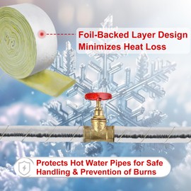 HEATIT Foil-Backed Fiberglass Pipe Wrap, Pipe Insulation Wrap for Outdoor,Foam Wrap for Freezing Weather Protection,3" Wide x 1" Thick x 25' Long (2Pack)