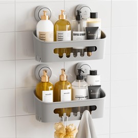 TAILI Shower Caddy Suction Cup 2 Pack Heavy Duty Bathroom Shower Organizer Removable Shelves for Inside Shampoo Wall Mounted Plastic Storage for Bathroom Accessories, Grey