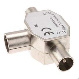 Nartel® TV Aerial Coax Splitter, Metal Housing, 2 Way 1 Female to 2 Male Adapter Connector Joiner