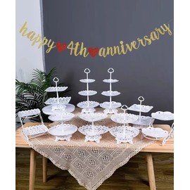 Gold Glitter Happy 4th Anniversary Banner Backdrop, 4th Wedding Anniversary Party Decorations Suppilies, Cheers to 4 Year Banner