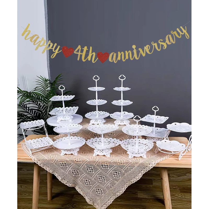 Gold Glitter Happy 4th Anniversary Banner Backdrop, 4th Wedding Anniversary
