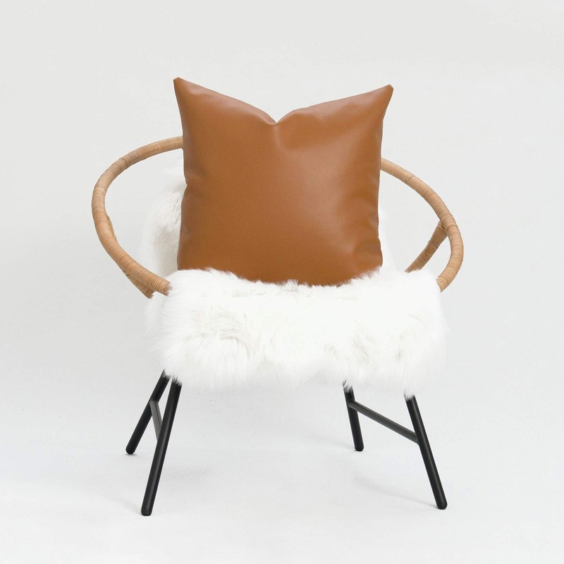 Faux Leather Pillow Cover, Modern Design, Camel, 18"x18"