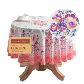 Maison d' Hermine 100% Cotton 69" Diameter Tablecloth, Round Table Cloth Washable Great for Buffet Table, Easter Parties, Holiday Dinner, Wedding & Camping - Spring/Summer - Rose Garden