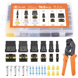 Filluck 763PCS Car Automotive Electrical Wire Connectors 1/2/3/4/5/6 Pin 41 Kits Connectors Kit Waterproof with Ratchet Crimping Tool 22-16 AWG