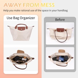 GADITIEK Bag Organiser Insert, Felt Beige Large Organiser for Longchamp Bag, Le Pliage Bag Organiser Large, Tote Bag Handbag Purse Organizer (Beige, M)
