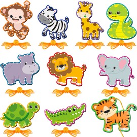 Pajean 10 Pieces Kids Animal Lacing Cards Cardboard Sewing Cards Sturdy Double Sided Lacing Playing Games for Children Developing Imagination Education Supplies(Jungle Style)
