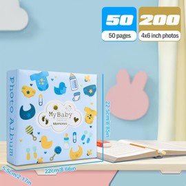 My First Year Baby Album, Baby Photo Album 10 x 15 200 Photos, Photo Book for Inserting, Photo Book, Baby Gift Gifts for 1st Birthday, Boy Girl, Blue, New Parents