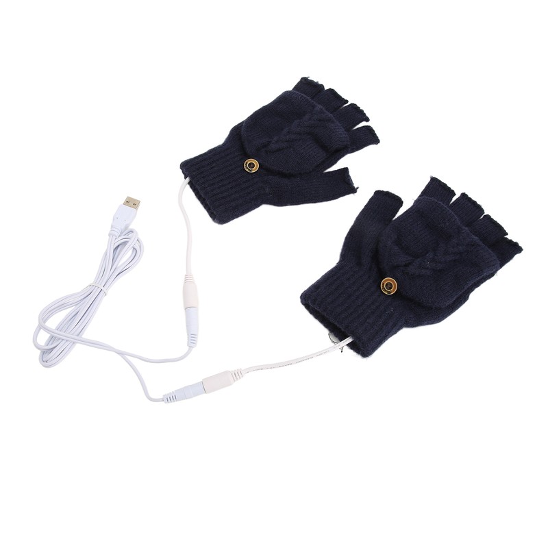USB Warmer Heated Gloves Flip Half Fingerless Electronic Knitted Hand