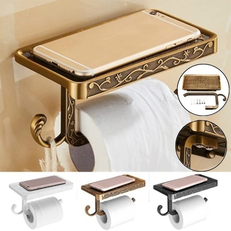Vintage Paper Towel Holder with Cellphone Shelf for Bathroom, Wall