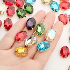 Choupee - Diamantes de imitación ovalados para coser en diamantes de imitación de metal dorado con diseño de garra de cristal, colores mezclados para manualidades, disfraces, zapatos, cinturón, pendientes y álbumes de recortes