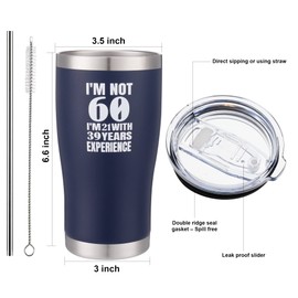 Misty Hawk Vacuum Insulated Tumbler With Lid and Straw- 60th Birthday Cups for Men (20 oz), Happy 60th Birthday Gifts for Women and Men, 60th Birthday Gift Woman, 60th Birthday (Navy Blue)