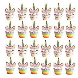 Cupcake Wrappers Unicorn, Pack of 24 Paper Unicorn Muffin Baking Cupcake Toppers for Children for Birthday Boys Dinosaur Party Decor Favours