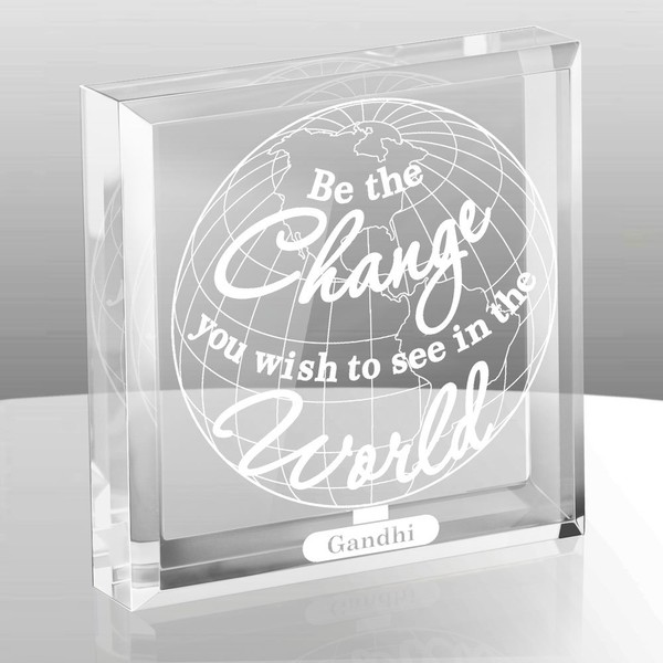 KATE POSH - Be The Change You Wish to See in The World Engraved Keepsake and Paperweight - Graduation Gifts - Motivational Quote - Inspirational Quote - Mahatma Gandhi Quote