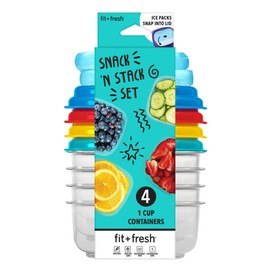 Fit & Fresh Small Plastic Containers 8 oz With Multicolor Lids, Reusable Leakproof Snack Containers for Adults and Kids, Dressing and Condiment Containers