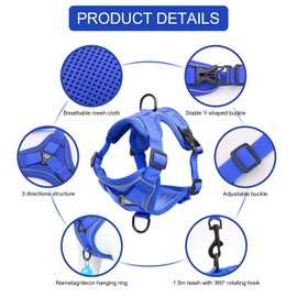 Cat Harness and Leash Set, Upgraded Escape Proof Adjustable Vest with Lead for Kitten Puppy Outdoor Walking, Soft Breathable Mesh Jacket with Reflective Strips for Dark Night (M, Klein Blue)