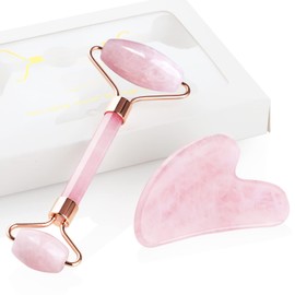 GeeRic Rodillo de Jade y Gua Sha,Herramienta de Masaje para Raspar,Cuarzo Antienvejecimiento,Conjunto de Piedra de Jade Facial Natural,Rodillo de...  