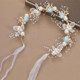 Davfiecn Flower Girl Headpiece Flower Girl Headband Head Piece Flower Girl Headband for Wedding Party Princess Flower Girls and Bridesmaid (Blue, One Size)