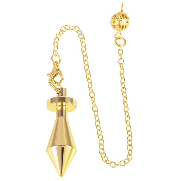 mookaitedecor Bullet Shaped Metal Dowsing Pendulum for Divination Scrying Reiki Healing Spiritual Room Decor Gift, Gold Plated Brass Decorative Dowsing Pendulum